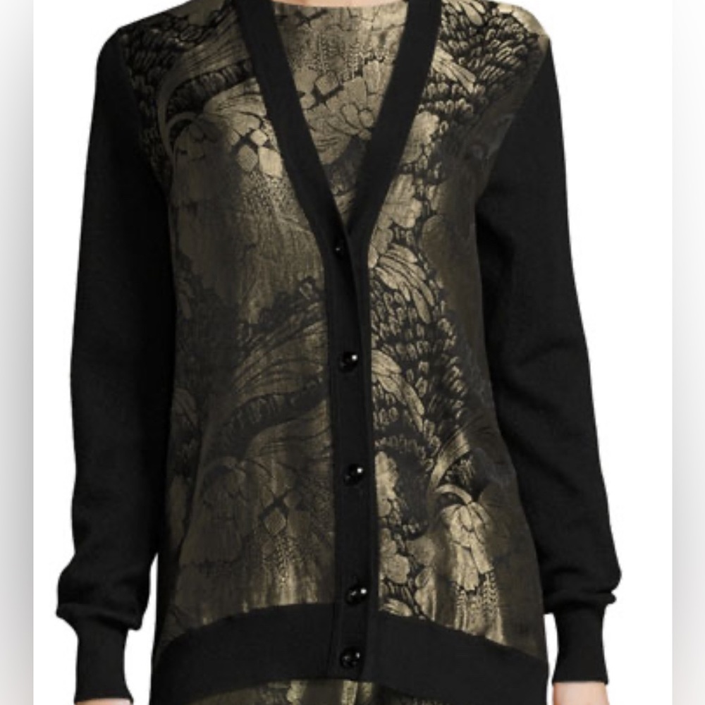 Etro Floral Lamé Jacquard Cardigan, Black - size 40